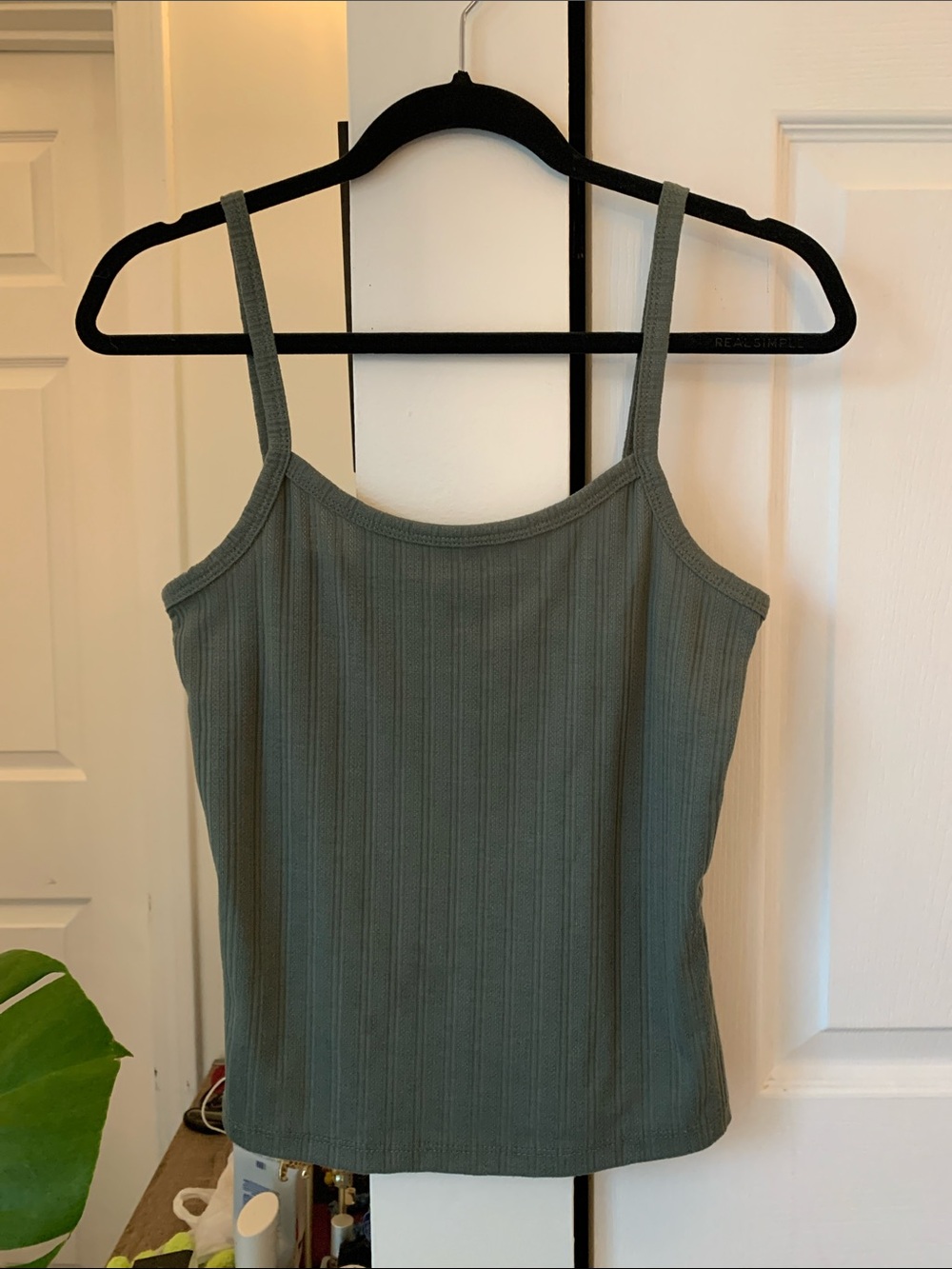 Ribbed Square-Neck Camisole in Sage Green